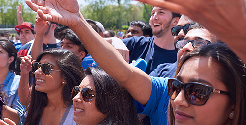 Students cheering outside