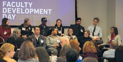 student faculty panel speaking to faculty audience