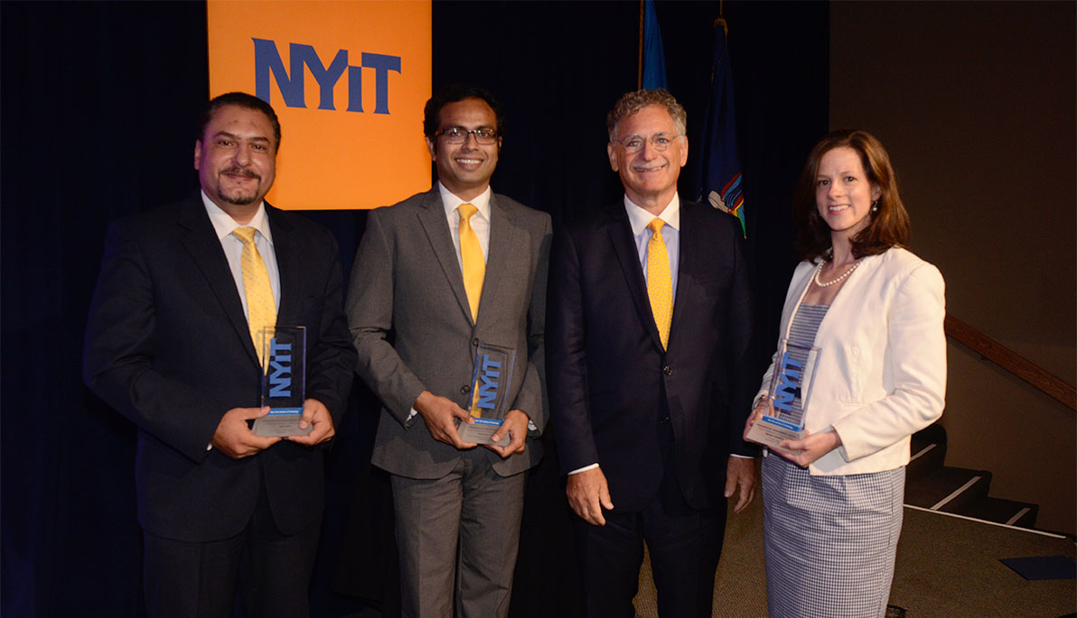 Amr Swid, Ph.D., Kiran Balagani, Ph.D., President Edward Guiliano, Ph.D., and Megan Siemers, assistant dean.