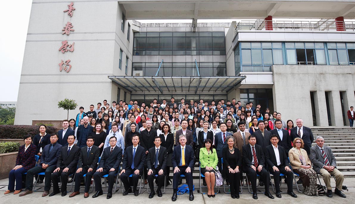 President Edward Guiliano with students, and faculty and staff members at the freshman opening ceremony at NYIT