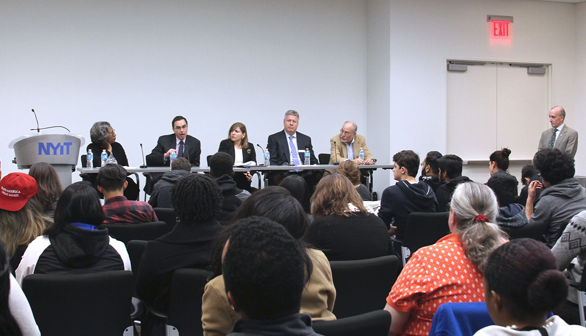 Audience members listen to NYIT panelists at The Wednesday After Event at NYIT-Manhattan.