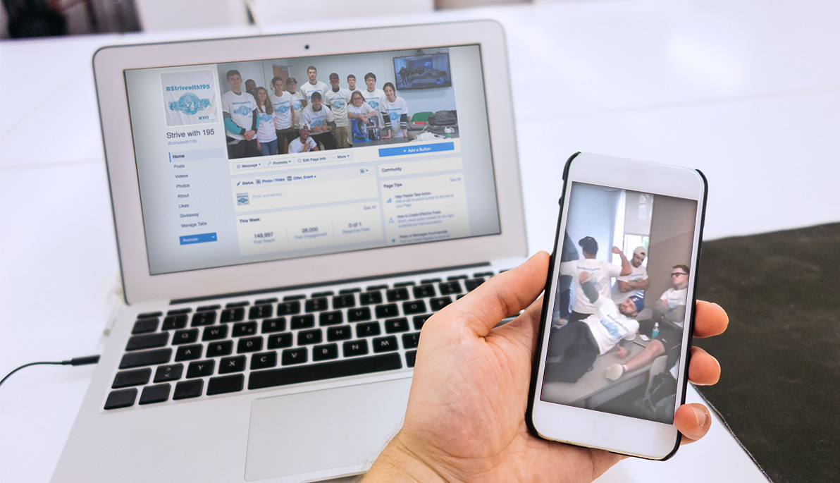 The School of Management Manequin Challenge pictured on a laptop and cell phone.