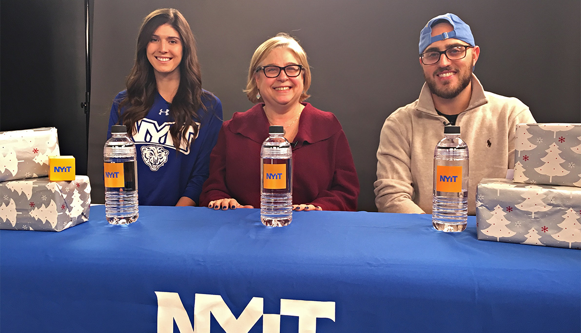 NYIT students Ashley Russo and Giuseppe Evangelista with Associate Professor Deborah Cohn.