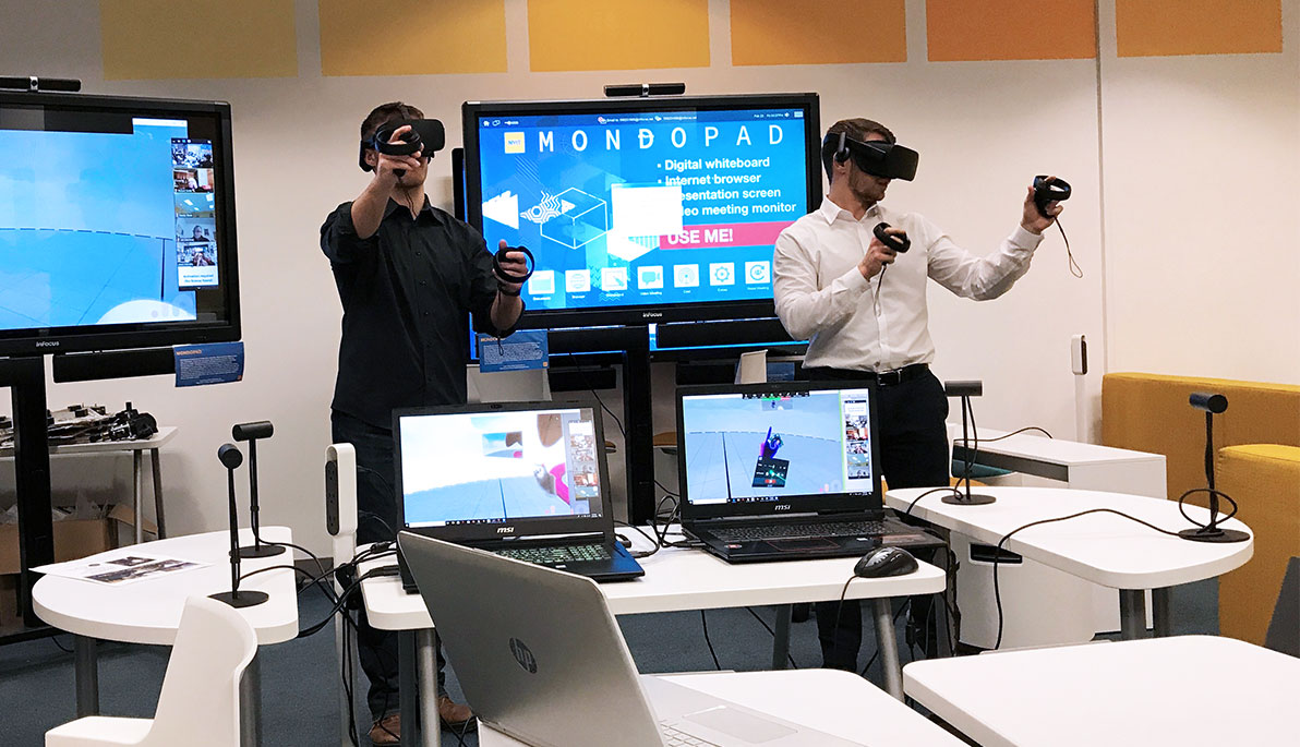 NYIT students wearing VR headsets.