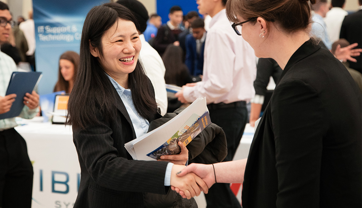 NYIT student at the All Majors Job and Internship Fair