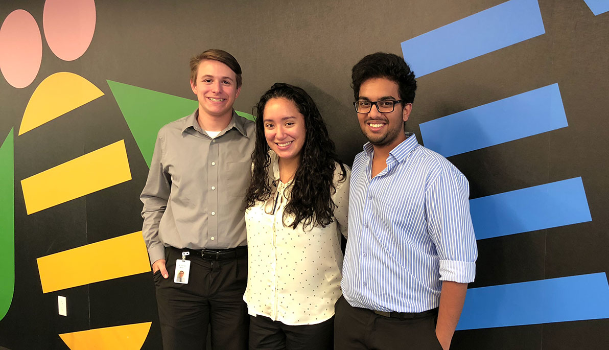 NYIT students Nicholas Cariello, Constanza Cabrera, and Vignesh Harish.