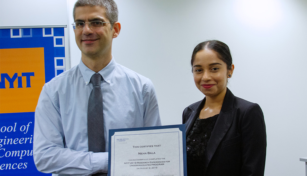 New York Institute of Technology student Neha Bala and Assistant Professor N. Sertac Artan.