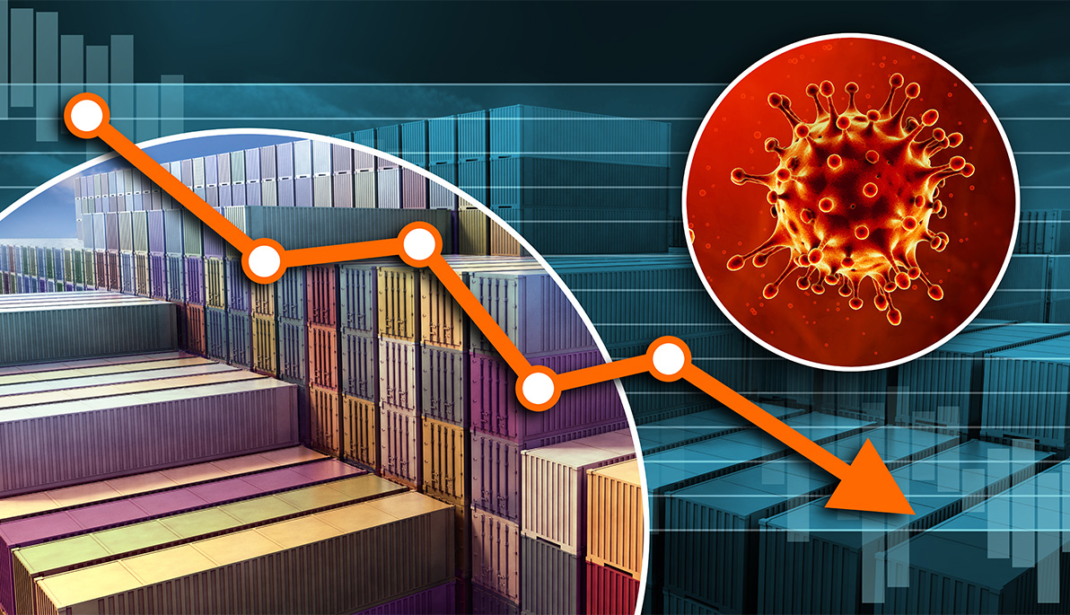 Stacked cargo containers, coronavirus