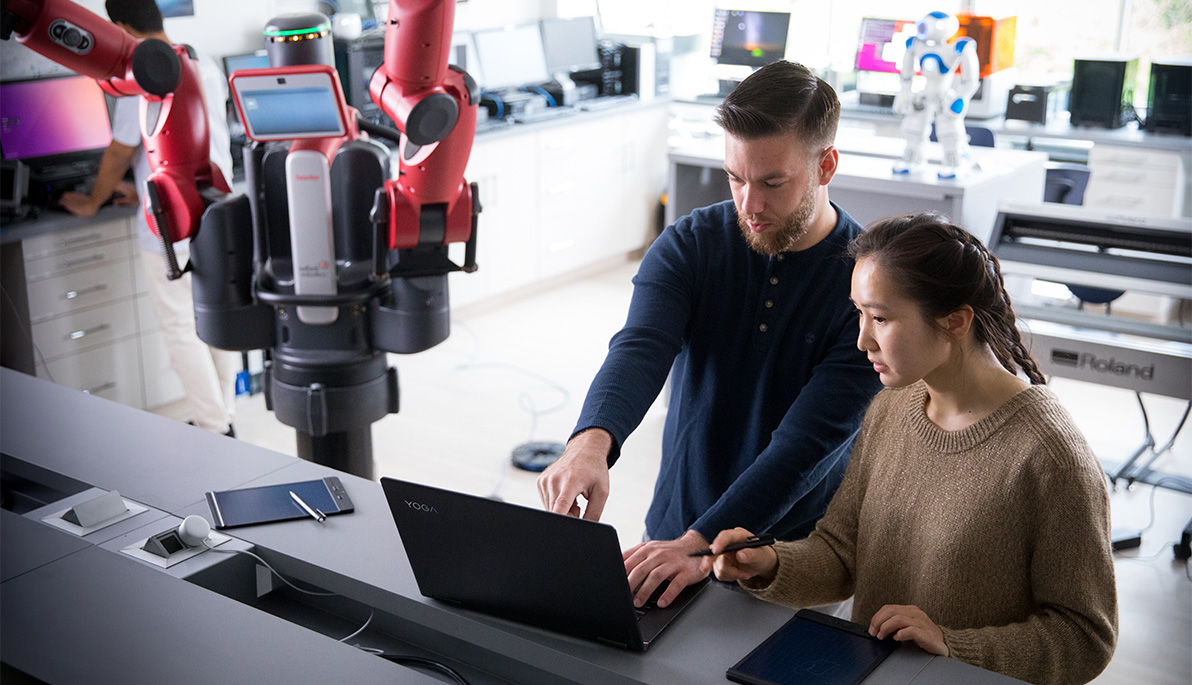 Students working in robotics lab