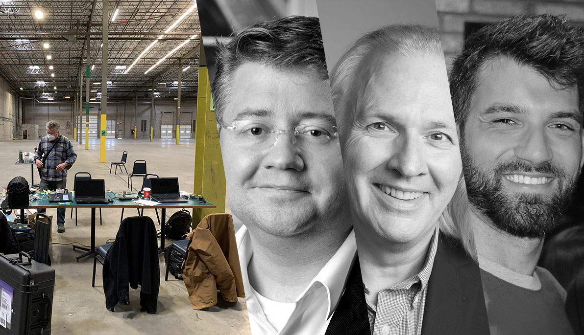 Mashup of Jason Van Nest, Michael Nolan, Michael Ferraro and photo of warehouse.