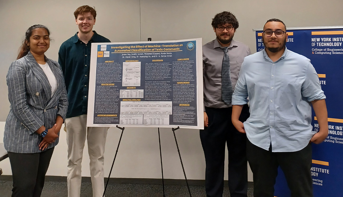 Students in front of their poster at the REU final presentations. Students in front of their poster at the REU final presentations.