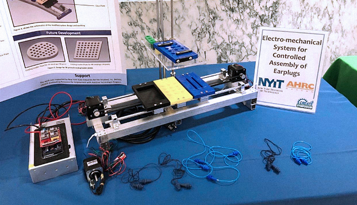 Second-place prize winners created a device to assist disabled workers in the assembly of commercial earplug products. Second-place prize winners created a device to assist disabled workers in the assembly of commercial earplug products.