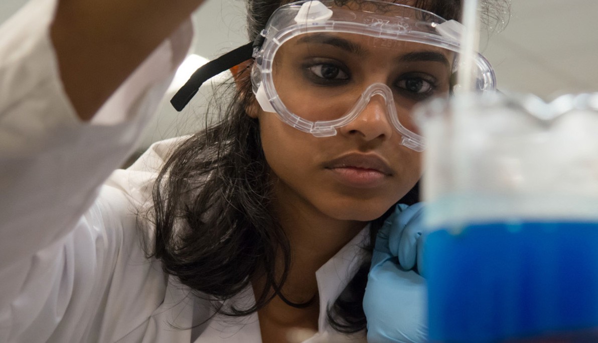 Woman wearing safety goggles