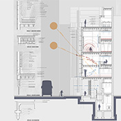  Community centre building in SoHo including a critical care health centre. Jimi Adeseun (student), Associate Professor Farzana Gandhi (faculty); ARCH 402, B.Arch Program, Spring 2019