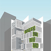  Community centre building in SoHo including a critical care health centre. Paolo Mendoza (student), Associate Professor Farzana Gandhi (faculty); ARCH 402, B.Arch Program, Spring 2019