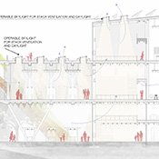  The program of this building in Caguas, Puerto Rico included a community indoor market that could transform into an evacuation center with first aid medical response during storm scenarios. Zeynep Kurt (student), Associate Professor Farzana Gandhi (faculty); ARCH 402, B.Arch Program, Spring 2018