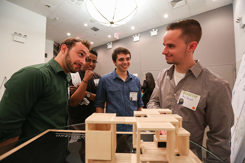 Architecture students displayed “Contorno,”	 an attractive space for beachgoers to sit, socialize, change clothing, and learn about area events.