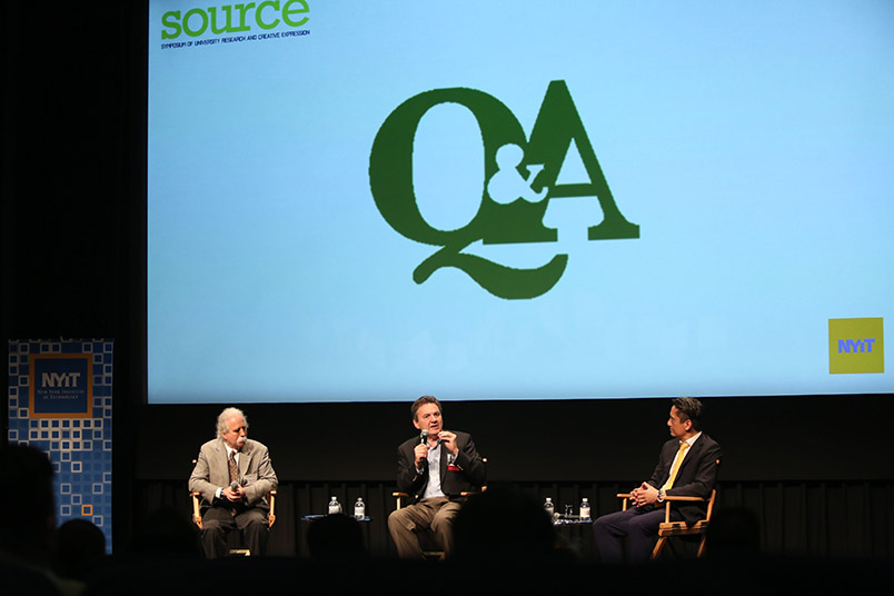 Professor Spencer Turkel, sculptor Zenos Frudakis, and College of Arts and Sciences Dean Roger Yu participated in a panel presentation. “I want our students to be artistically scientific and scientifically artistic,”	 Yu said.