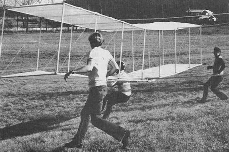 <strong>Throwback Thursday</strong> This photo dates to 1973 and was originally published in <em>The Campus Slate</em> student newspaper as part of a story about clubs and activities at NYIT. The photo shows members of NYIT's former Aerospace Club. In the spring 1973 semester, they engineered a glider and successfully flew it on the Old Westbury campus.