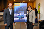 <strong>NYIT Helps Fight Cyberspace Invaders</strong> To fill a need for education and awareness of Internet attacks, NYIT School of Engineering & Computing Sciences hosted its first cybersecurity conference in September 2009. This photo shows Eric Cole (B.S. '93, M.S. '94) with Dean Nada Anid at the event. In a keynote address at the inaugural conference, Cole urged attendees not to wait for the signs of a cyberattack to start protecting their digital assets. "If you're not seeing them, you're not looking in the right spots," he said.