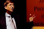 <strong>Throwback Thursday</strong> Former Microsoft CEO and Chairman Bill Gates visited NYIT in October 1999 to discuss the future of education. He is pictured giving a speech on the opportunities and challenges of educating a generation of students whose experiences are defined by the Internet. Gates also received NYIT's Presidential Medal.