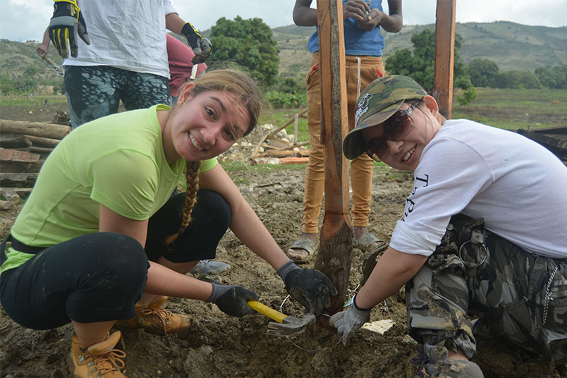 Nailed it! Students Stefanie Campos, left, and Rebecca Wang.