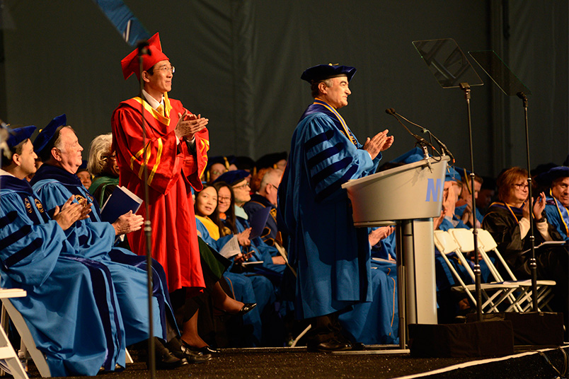 At left, Yang Zhen, president of Nanjing University of Posts and Telecommunications, and Interim President Shoureshi.