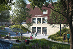 A rendering of enhancements planned for the outdoor spaces near NYITCOM on the Long Island campus