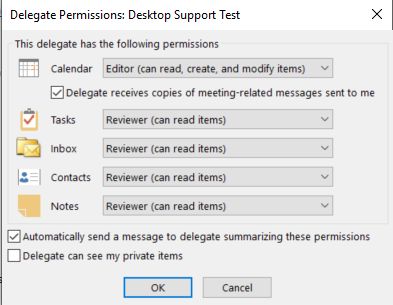 Delegate permissions window